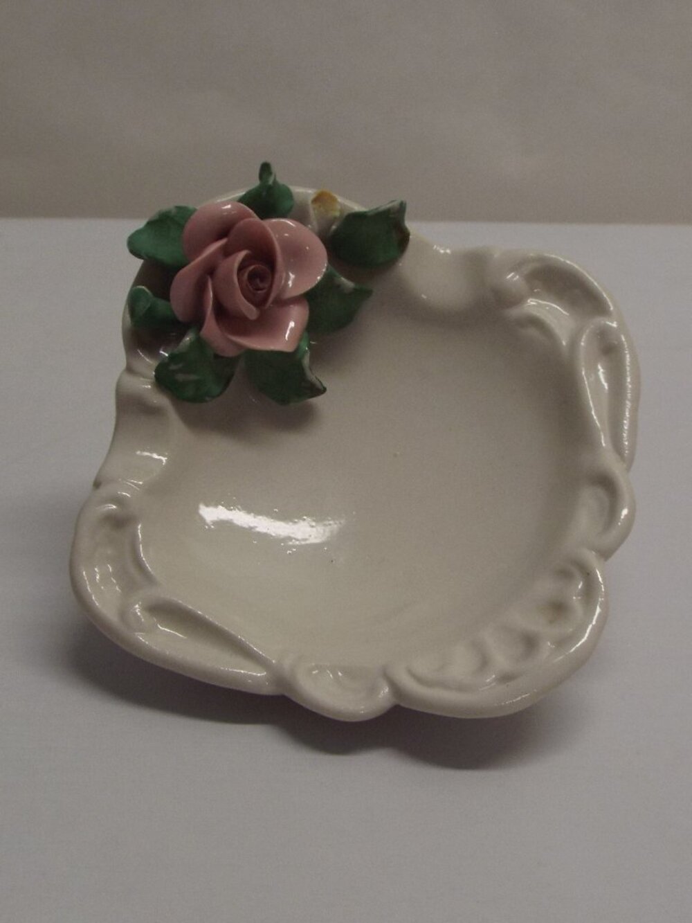 BEAUTIFUL Vintage Dresden Rose Porcelain Trinket Dish - NO chips or cracks, RARE